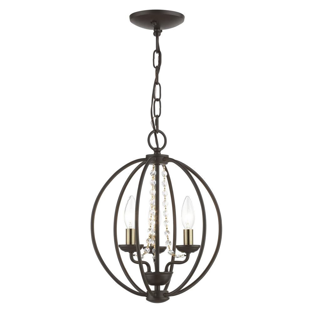 3 Light Bronze with Antique Brass Finish Candles Globe Convertible Mini Chandelier/ Semi-Flush