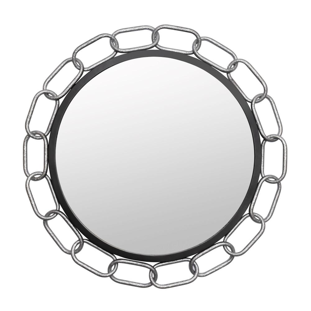 Chains of Love 30-in Round Wall Mirror - Matte Black/Textured Silver