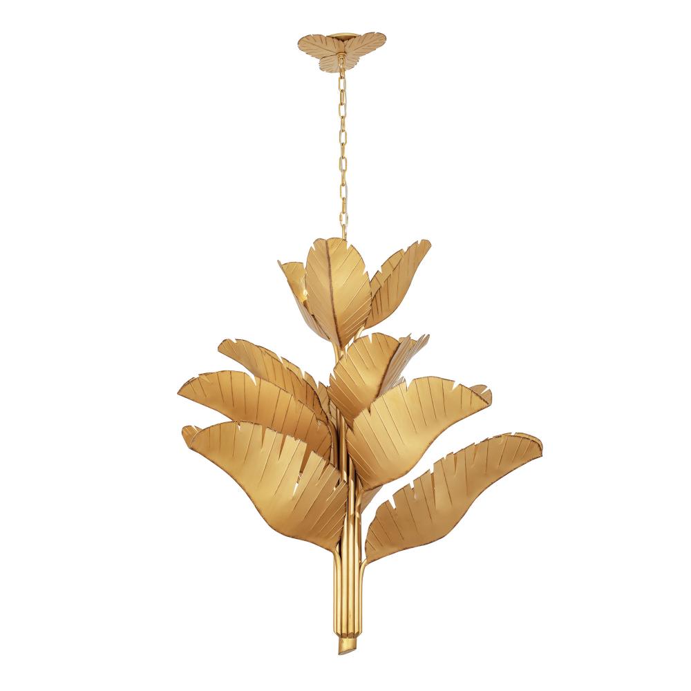 Banana Leaf 12-Lt Chandelier - Gold