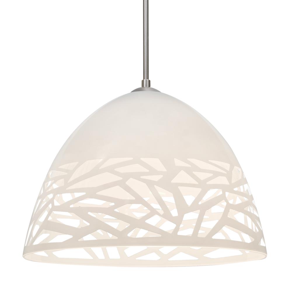 Besa Kiev Pendant, White, Satin Nickel Finish, 1x9W LED, 15Ft. Cord