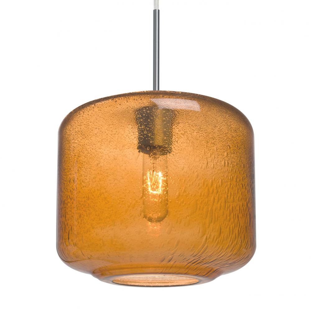 Besa Niles 10 Pendant, Amber Bubble, Satin Nickel Finish, 1x60W Medium Base T10, 15Ft