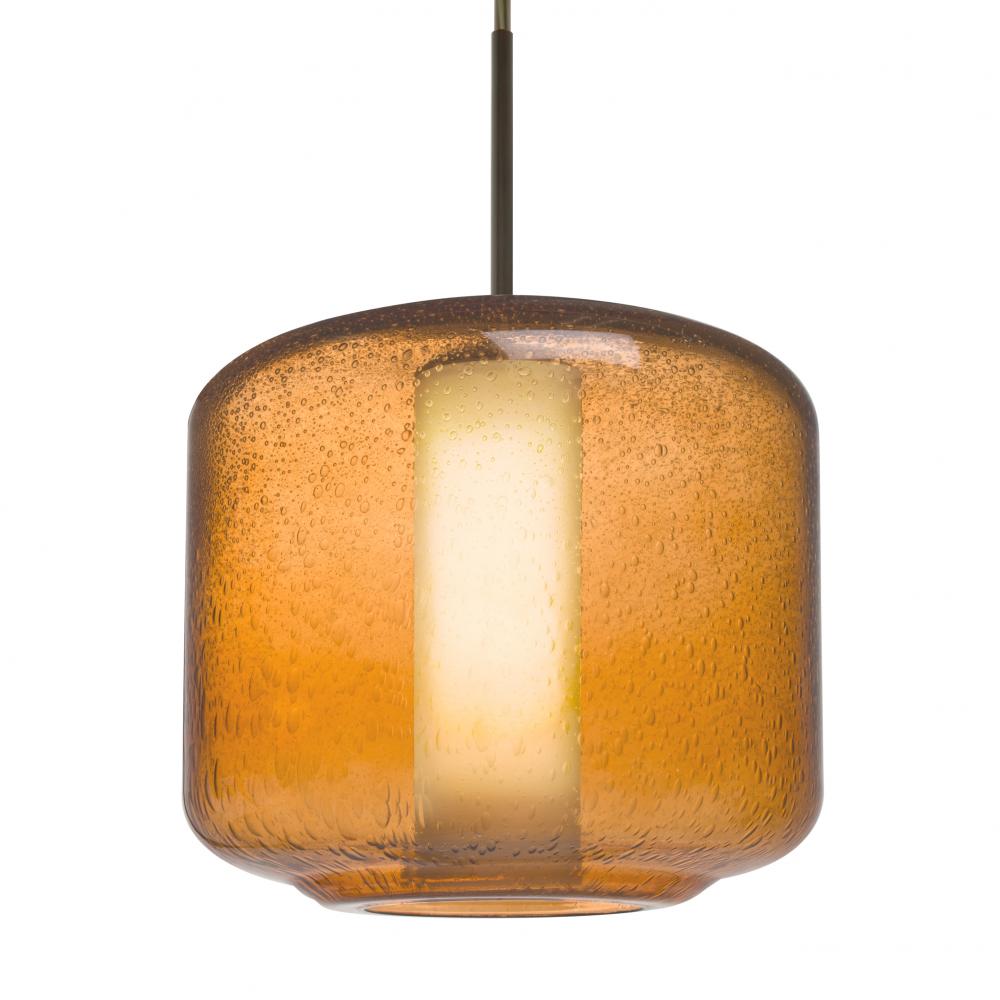 Besa Niles 10 Pendant, Amber Bubble/Opal, Bronze Finish, 1x60W Medium Base T10, 15Ft.