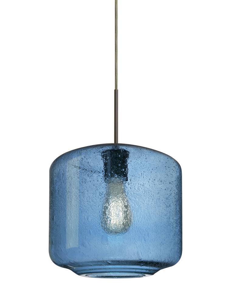 Besa Niles 10 Pendant, Blue Bubble, Bronze Finish, 1x4W LED Filament, 15Ft. Cord