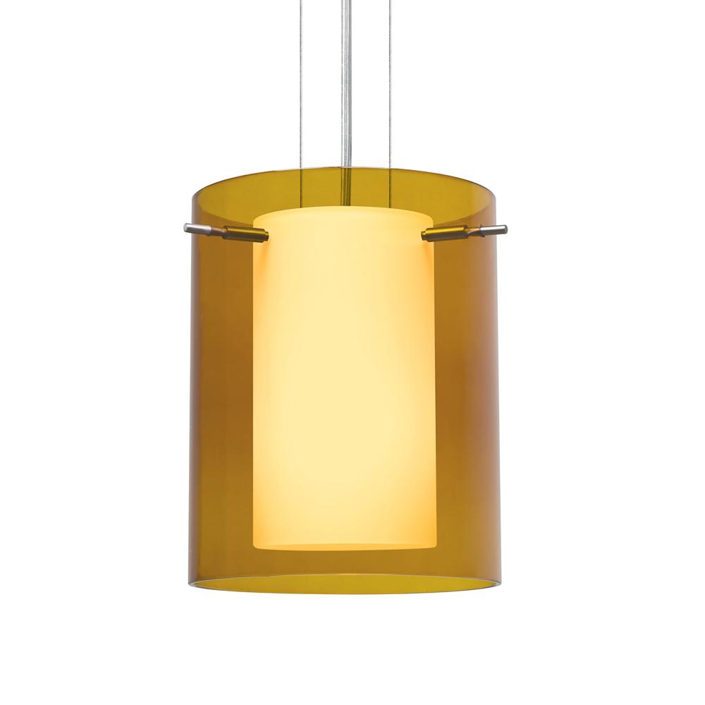 Besa Pendant Pahu 8 Satin Nickel Transparent Armagnac/Opal 1x100W Medium Base, 15Ft.