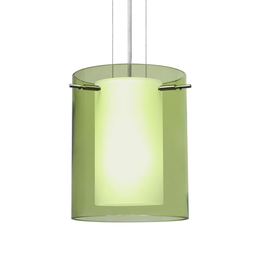 Besa Pendant Pahu 8 Satin Nickel Transparent Olive/Opal 1x100W Medium Base, 15Ft. Opt