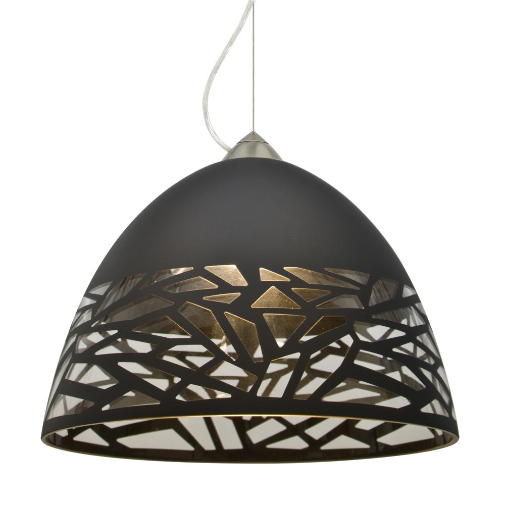 Besa Kiev Pendant, Black, Satin Nickel Finish, 1x60W Medium Base, 15Ft. Cord