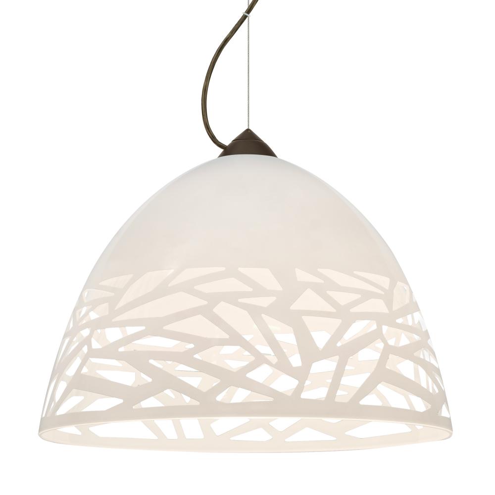 Besa Kiev Pendant, White, Bronze Finish, 1x60W Medium Base, 15Ft. Cord