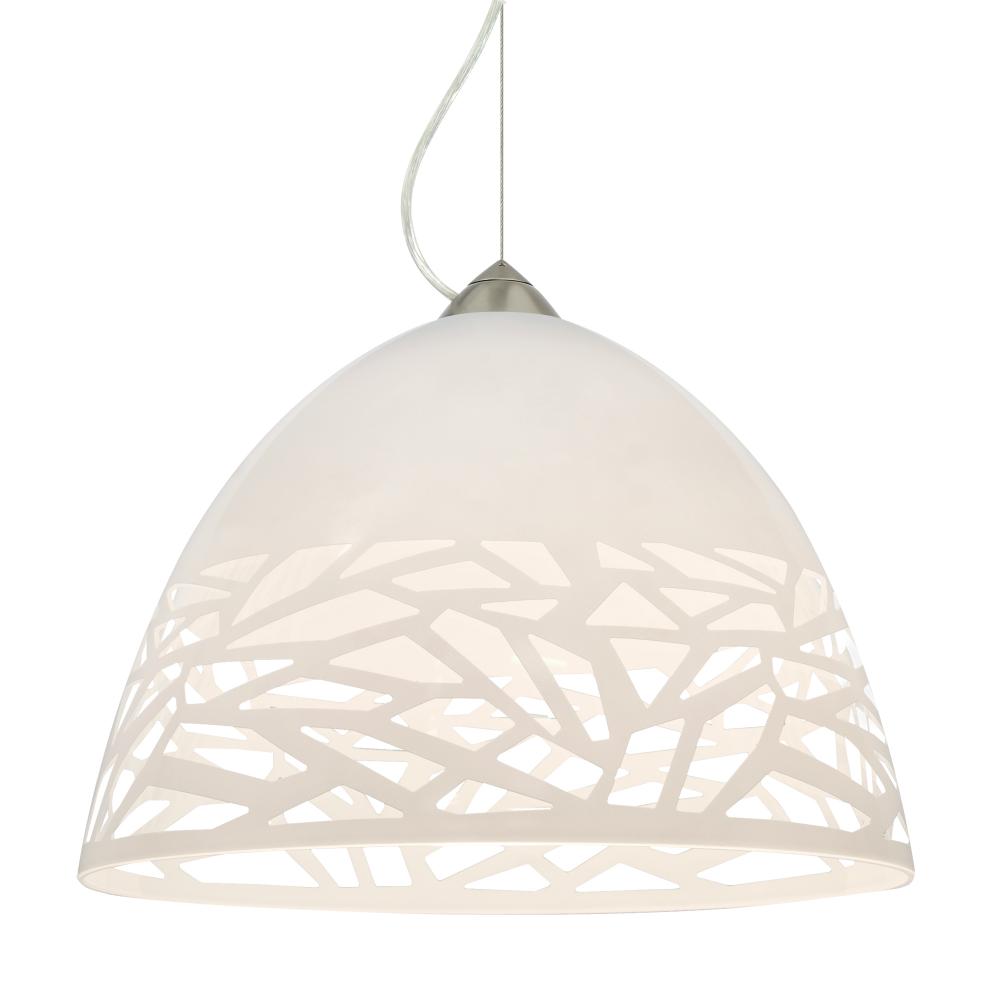 Besa Kiev Pendant, White, Satin Nickel Finish, 1x60W Medium Base, 15Ft. Cord