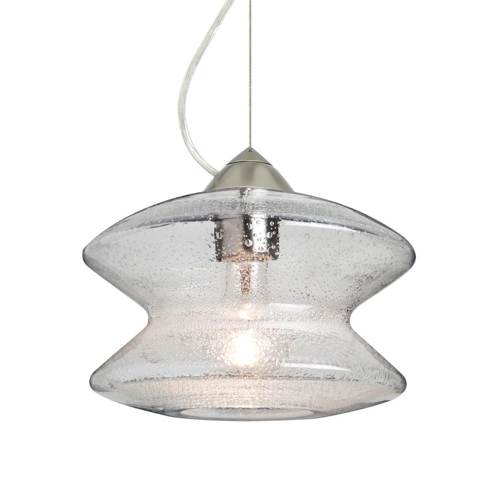 Besa, Zen Cable Pendant , Clear Bubble, Satin Nickel Finish, 1x60W Medium Base