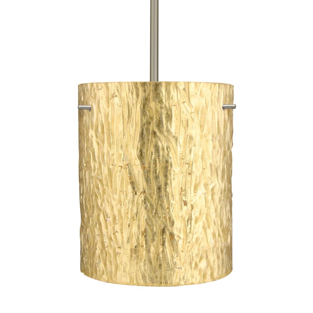 Besa Stem Pendant Tamburo 8 Satin Nickel Stone Gold Foil 1x100W Medium Base, 15Ft. Co