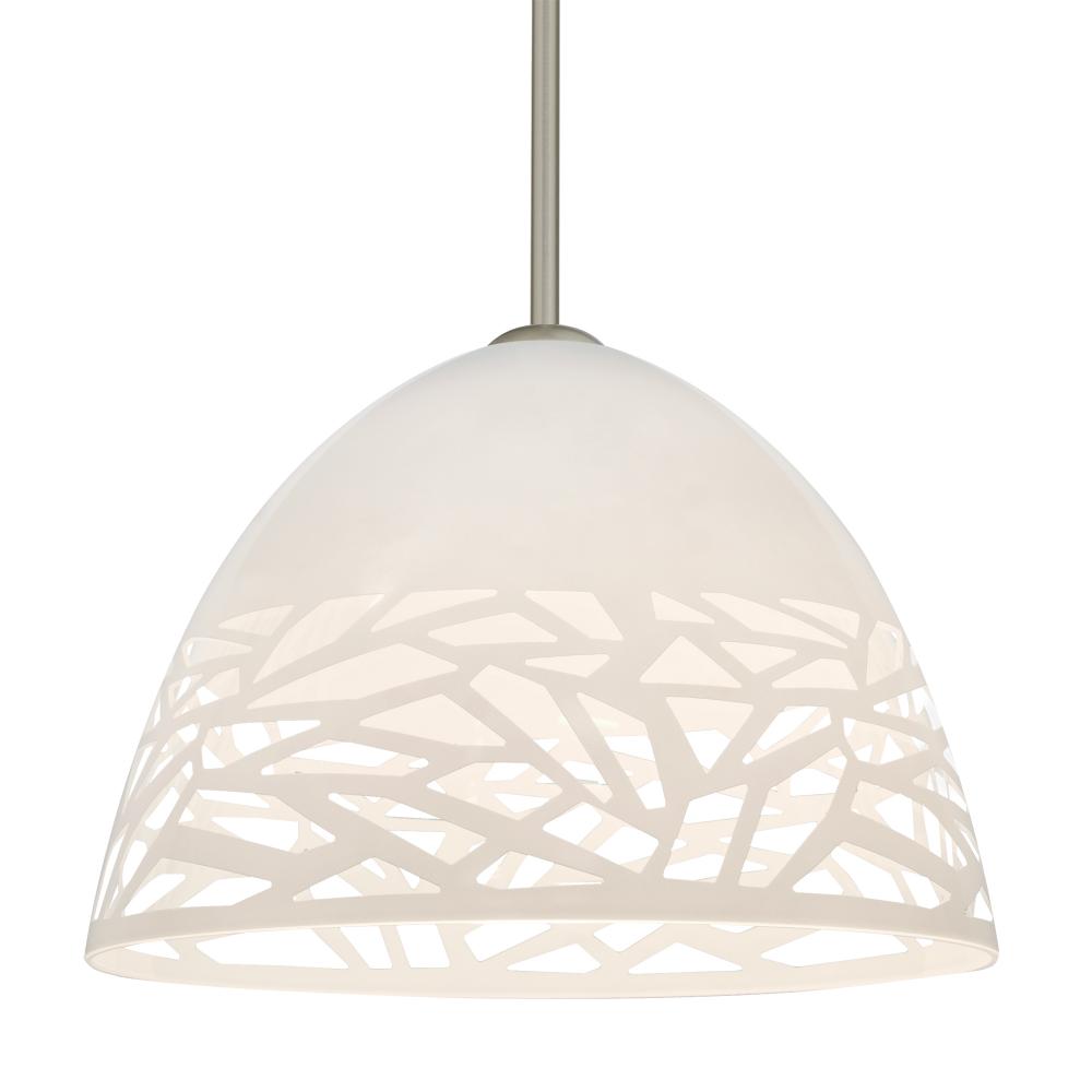 Besa Kiev Stem Pendant, White, Satin Nickel Finish, 1x60W Medium Base, 15Ft. Cord