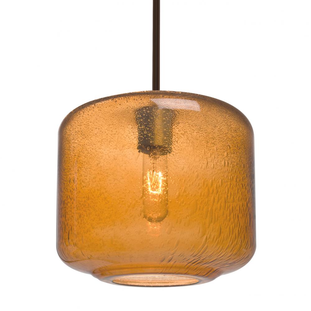 Besa Niles 10 Pendant, Amber Bubble, Bronze Finish, 1x60W Medium Base T10, 15Ft. Cord