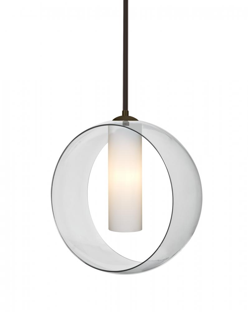 Besa, Plato Stem Pendant, Clear/Opal, Bronze Finish, 1x60W Medium Base