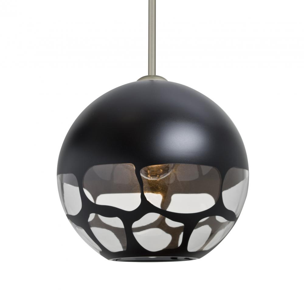 Besa, Rocky Stem Pendant, Black, Satin Nickel Finish, 1x9W LED, 15Ft. Cord