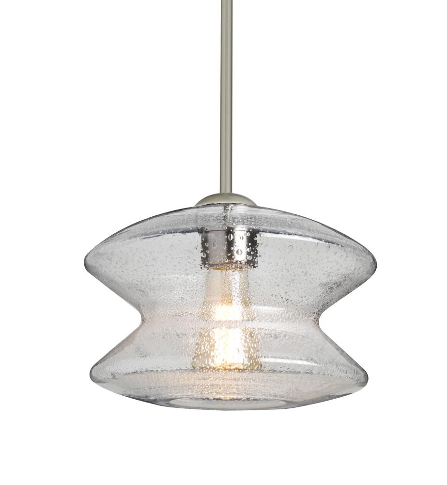 Besa, Zen Stem Pendant , Clear Bubble, Satin Nickel Finish, 1x8W LED Filament, 15Ft.