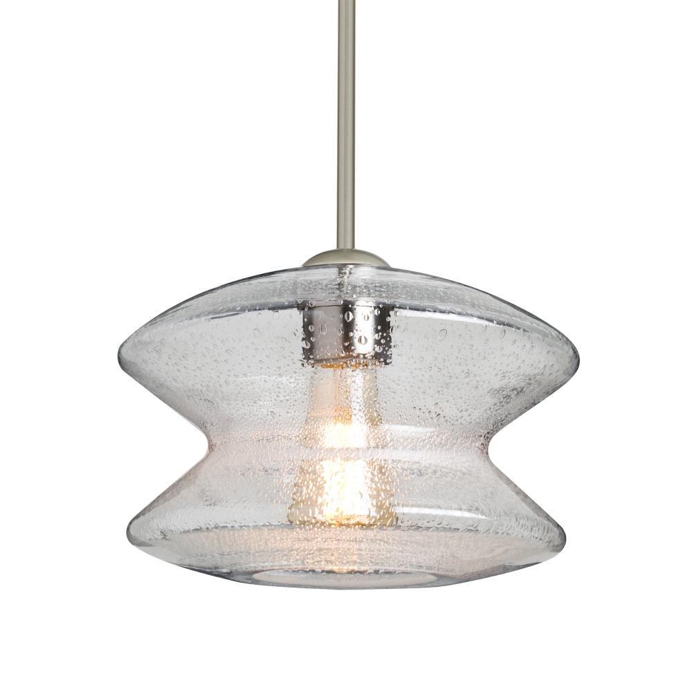 Besa, Zen Stem Pendant , Clear Bubble, Satin Nickel Finish, 1x60W Medium Base, 15Ft.