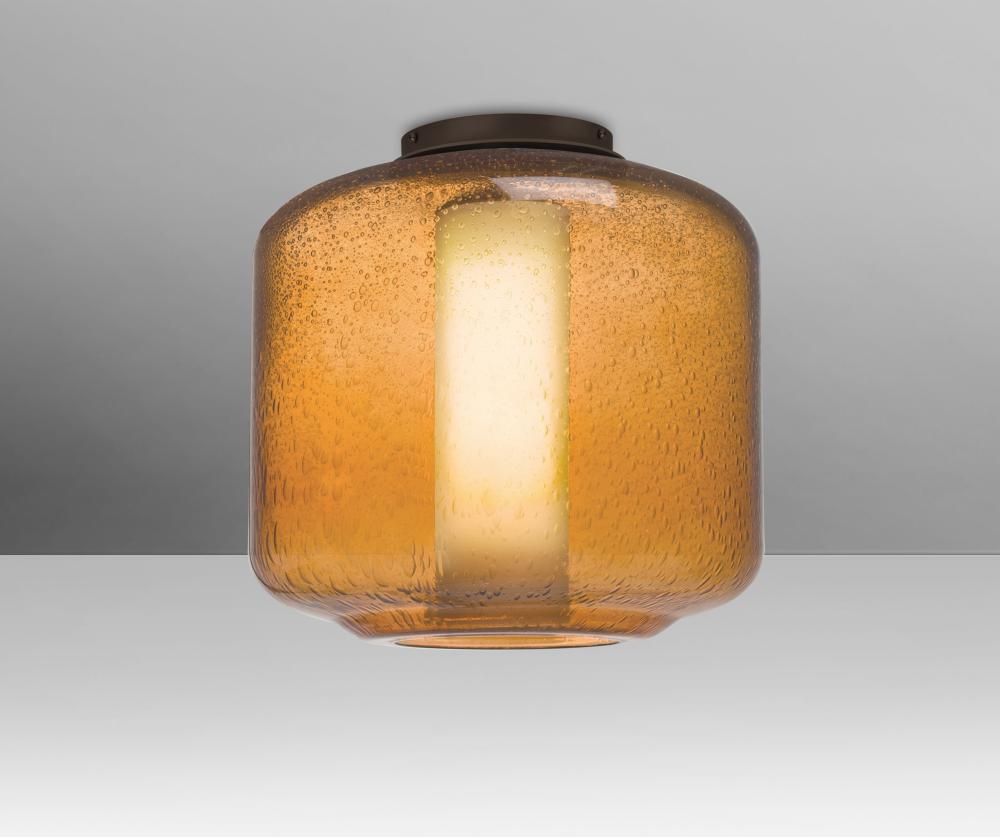 Besa Niles 10 Ceiling, Amber Bubble/Opal, Bronze Finish, 1x60W T10