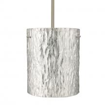 Besa Lighting 1TT-4006SS-SN-L - Besa Stem Pendant Tamburo 8 Satin Nickel Stone Silver Foil 1x100W Medium Base, 15Ft.