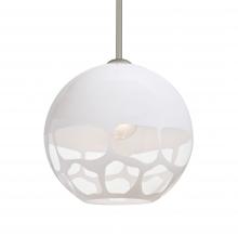 Besa Lighting 1TT-ROCKYWH-LED-SN-L - Besa, Rocky Stem Pendant, White, Satin Nickel Finish, 1x9W LED, 15Ft. Cord