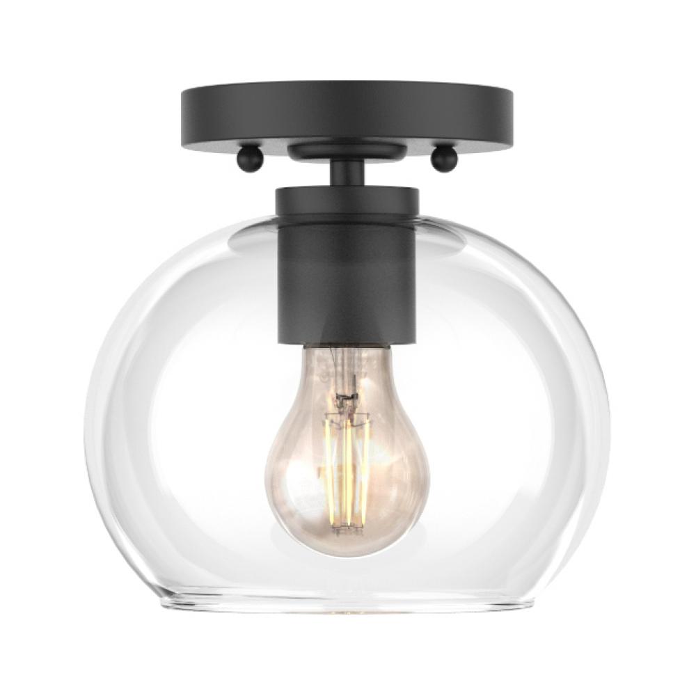 Luna 1-Light Modern Semi Flush Mount Ceiling Lighting With Clear Glass Shade And Matte Black