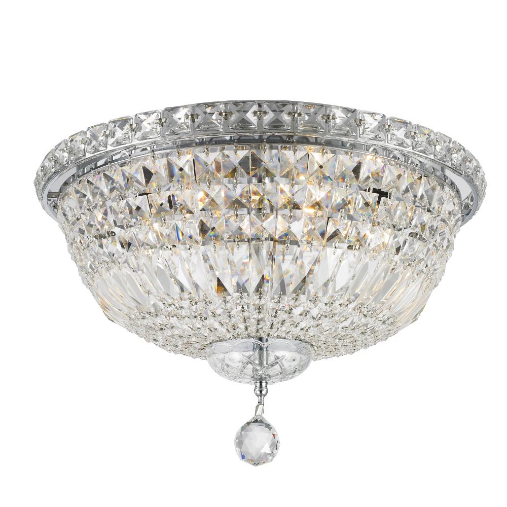 Empire 6-Light Chrome Finish and Clear Crystal Flush Mount Ceiling Light 16 in. Dia x 10 in. H Round