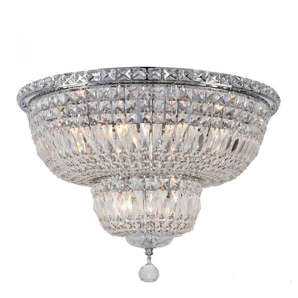 Empire 10-Light Chrome Finish and Clear Crystal Flush Mount Ceiling Light 20 in. Dia x 16 in. H Roun