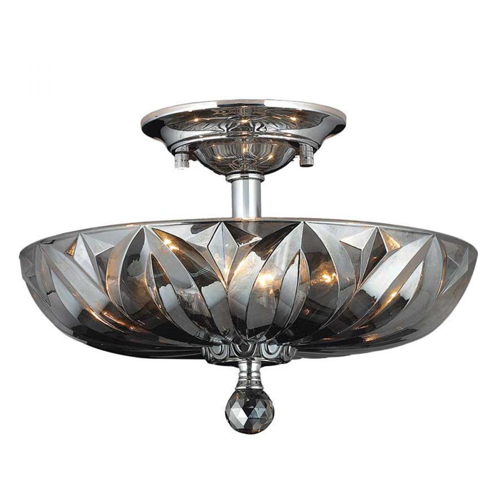 Mansfield 4-Light Chrome Finish and Smoke Crystal Bowl Semi Flush Mount Ceiling Light 16 in. Medium