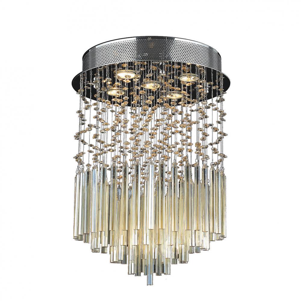 Torrent Collection 5 Light Chrome Finish and Golden Teak Crystal Flush Mount Ceiling Light 16" D