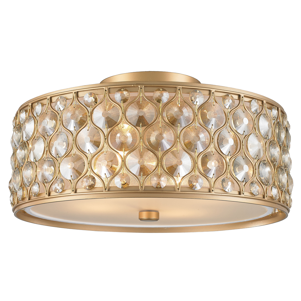 Paris 4-Light Matte Gold Finish with Golden Teak Crystal Flush Mount Ceiling Light 16 in. Dia x 8 in