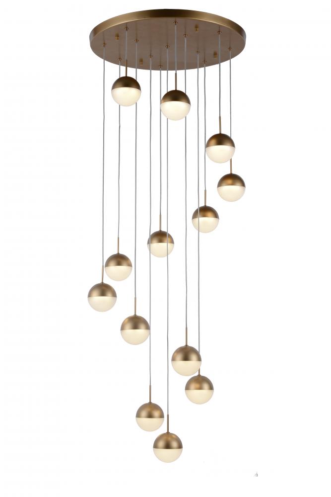 Phantasm 32.5-Watt Matte Gold Finish Integrated LEd Iced Opal Acrylic Cascade Pendant Light 3000K 22