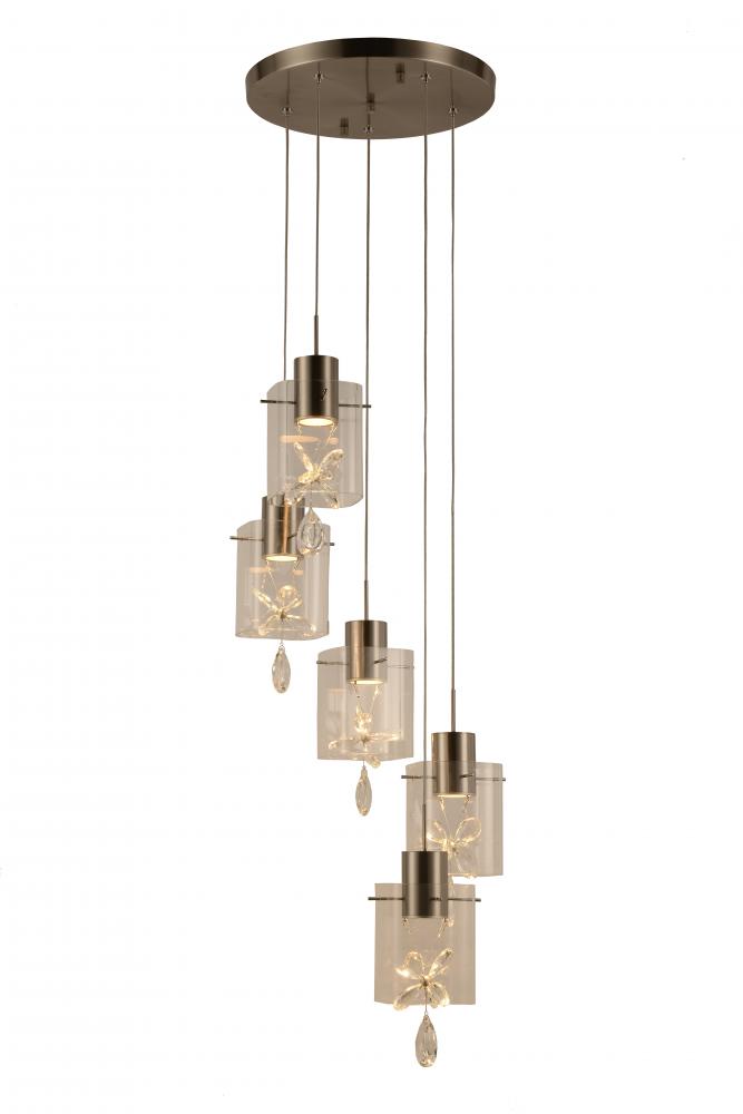 Papillon 30-Watt Matte Nickel Finish Integrated LEd Glass with Crystal Cascade Pendant Ceiling Light