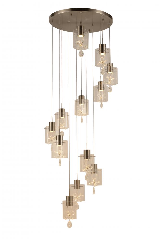 Papillon 72-Watt Matte Nickel Finish Integrated LEd Glass with Crystal Cascade Pendant Ceiling Light