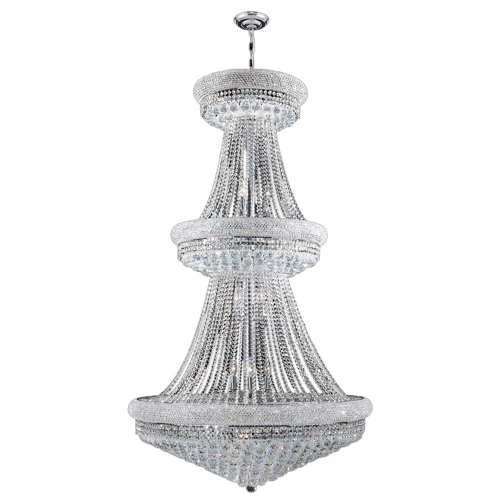 Empire 32-Light Chrome Finish and Clear Crystal Chandelier 36 in. Dia x 66 in. H Two 2 Tier Round La