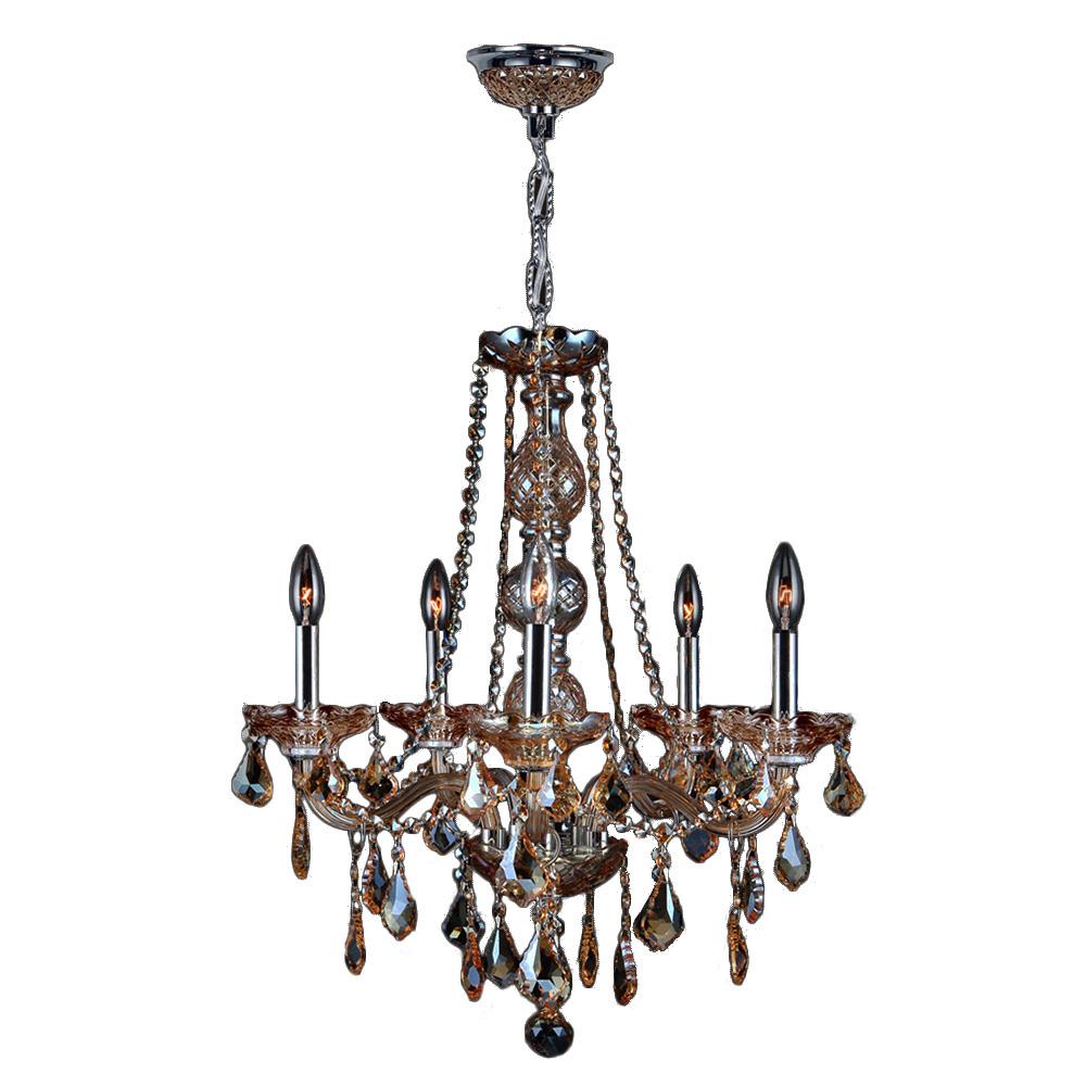 Provence 5-Light Chrome Finish and Amber Crystal Chandelier 21 in. Dia x 26 in. H Medium