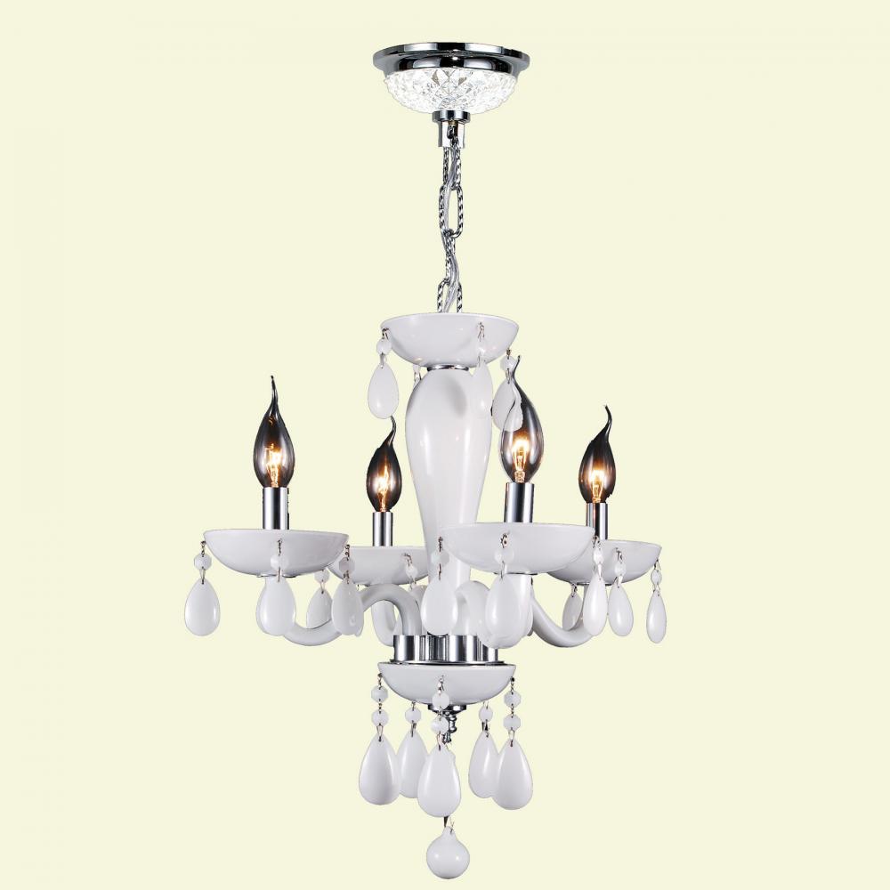 Gatsby Collection 4 Light Chrome Finish and White Blown Glass Chandelier 16" D x 18" H Mini