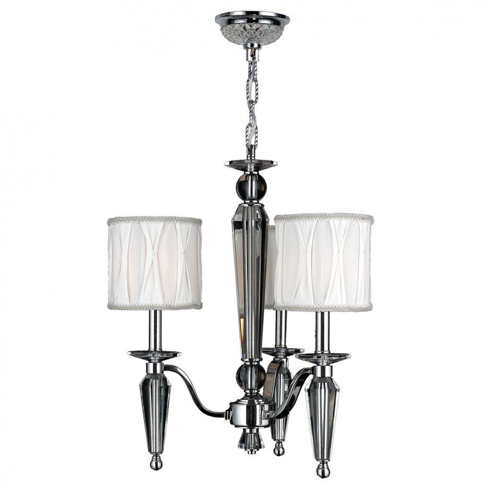 Gatsby 3-Light Chrome Finish and Clear Crystal Chandelier with White Fabric Shade 18 in. Dia x 20 in