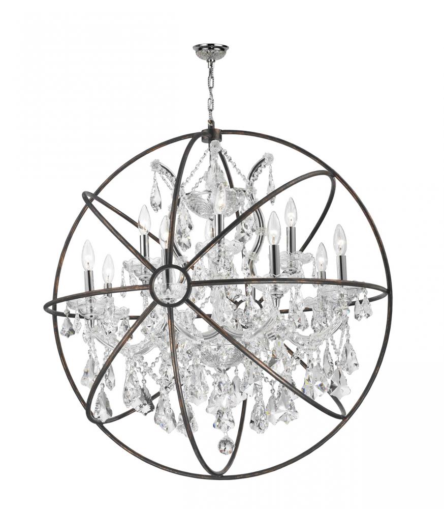 Armillary 13-Light dark Bronze Finish and Clear Crystal Foucault's Orb Chandelier 33 in. Dia Lar