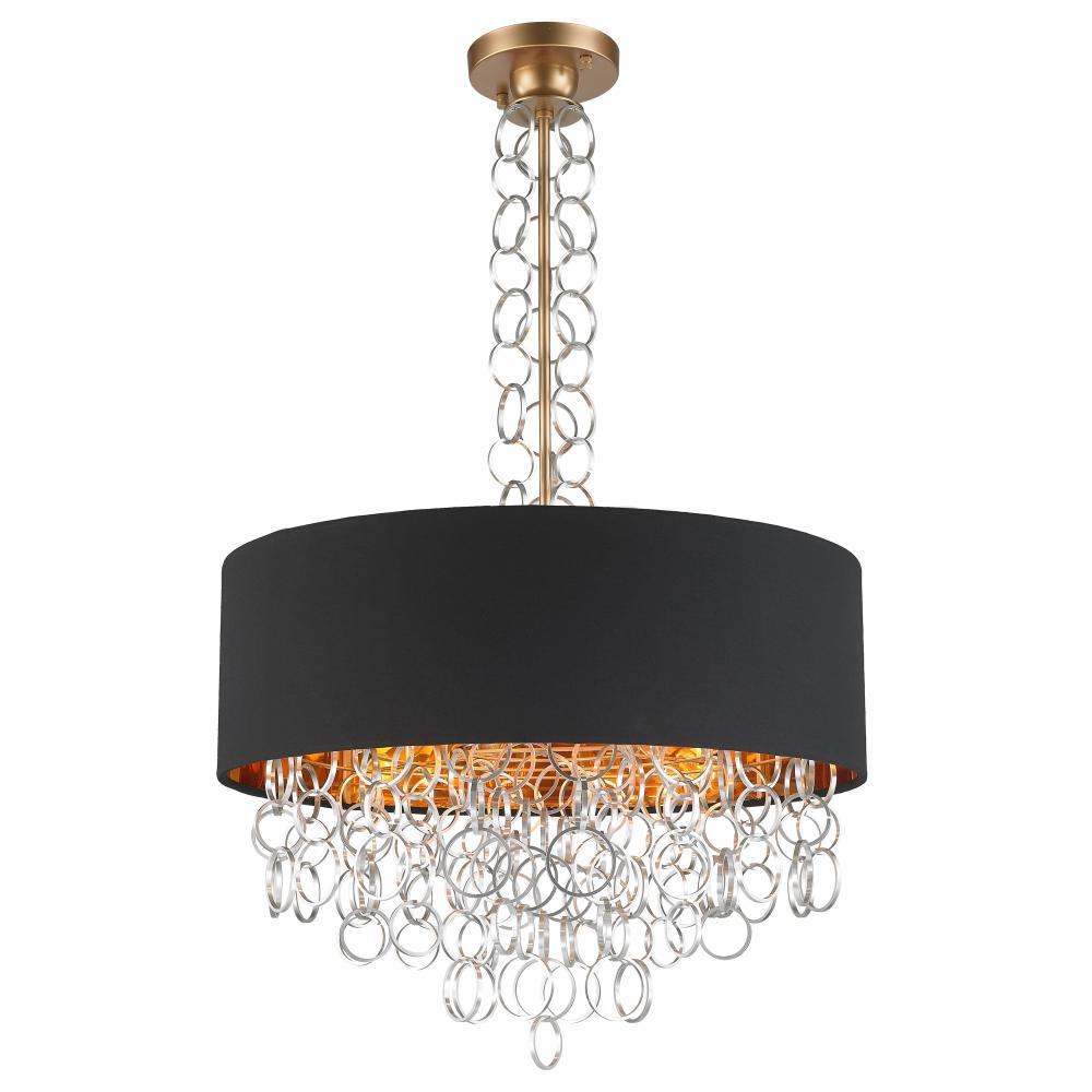 Catena 9-Light Matte Gold Finish with Black Linen drum Shade Pendant 24 in. x 40 in. H Large