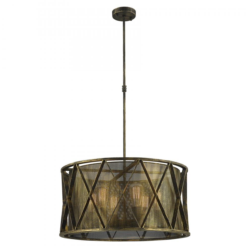 Nautilus 6-Light Antique Bronze Finish Mesh drum Shade Pendant Light 24 in. Dia x 12 in. H Large