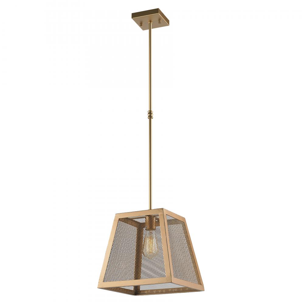 Nautilus 1-Light Matte Gold Finish Mesh Trapezoid Shade Pendant Light 12 in. W x 12 in. L Small