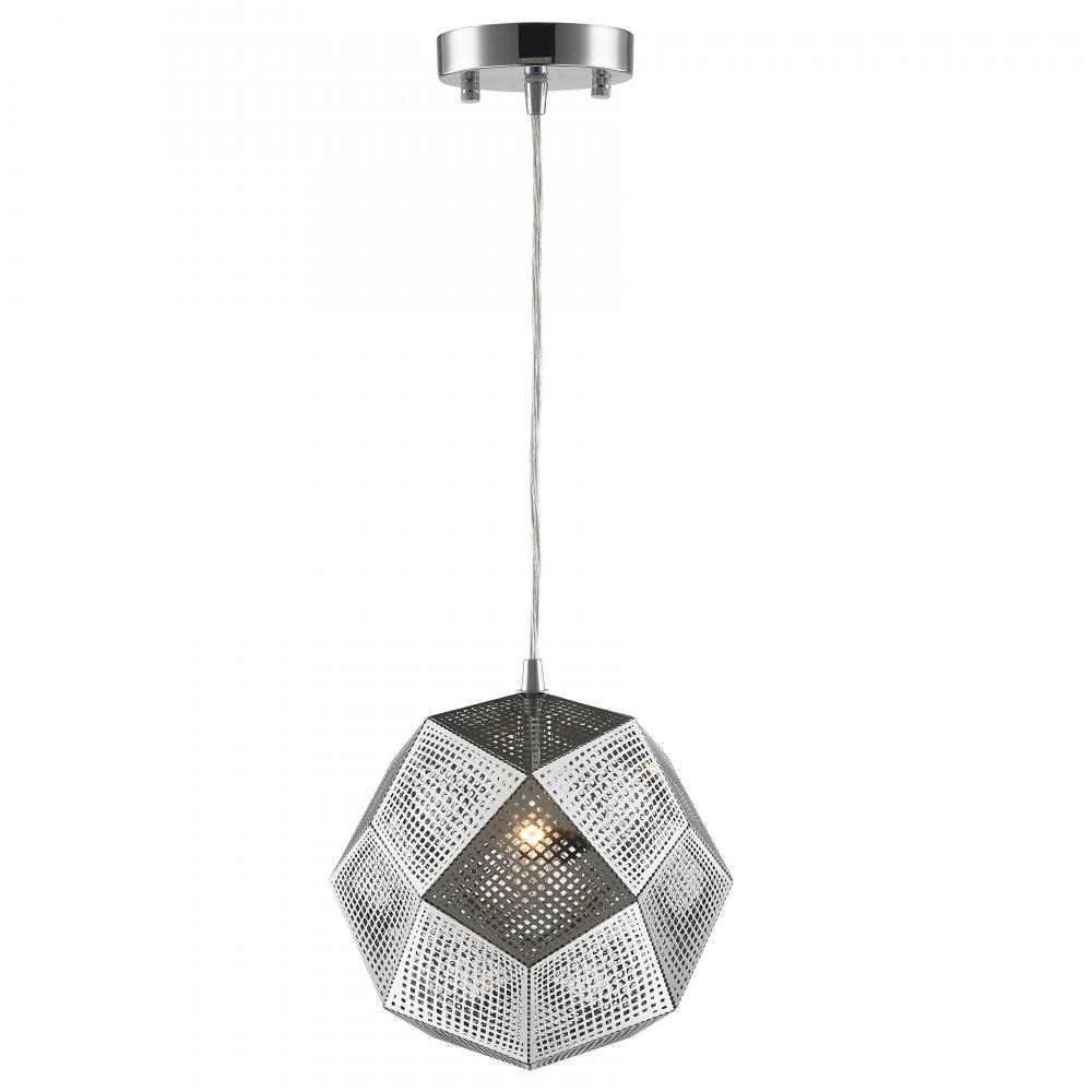 Geometrics 1-Light Chrome Finish Finish Stainless Steel Pendant Light 10 in. Dia x 10 in. H Small