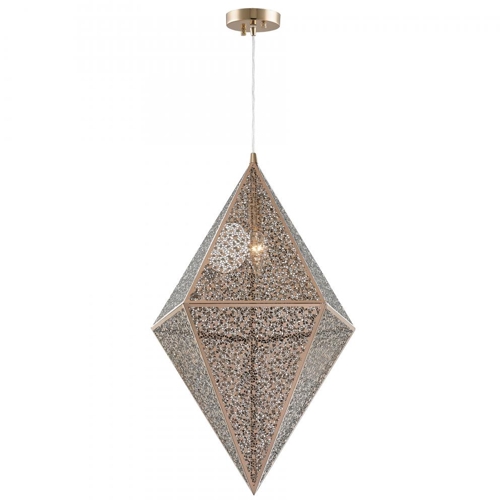 Geometrics 1-Light Rose Gold Finish Finish Stainless Steel Pendant Light 14 in. Dia x 22 in. H Small