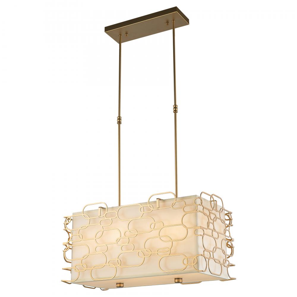 Montauk 8-Light Matte Gold Finish Kitchen Island Pendant Light with Ivory Linen Rectangular Shade 24