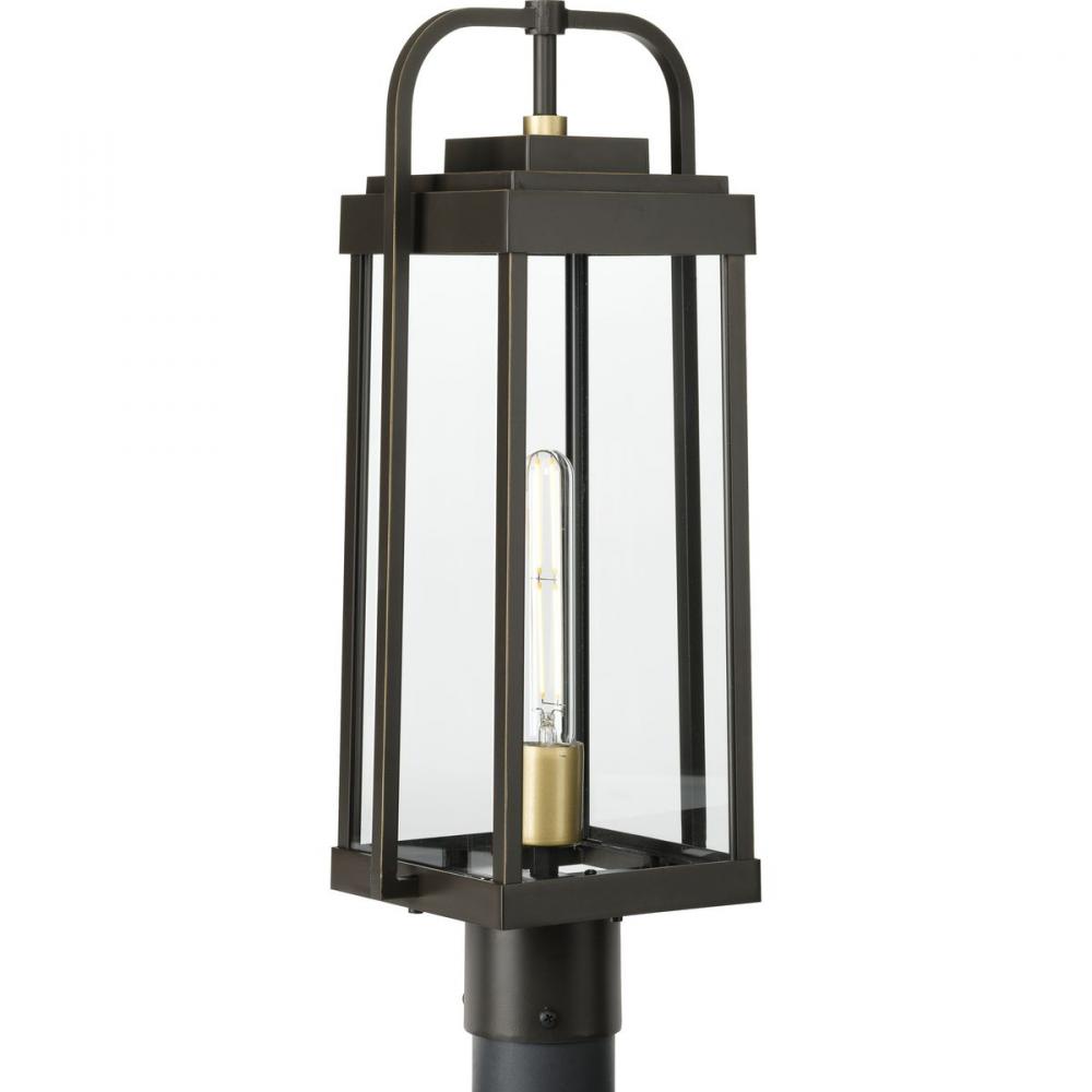 Walcott Collection One-Light Antique Bronze with Brasstone Accents Clear Glass Transitional Outdoor