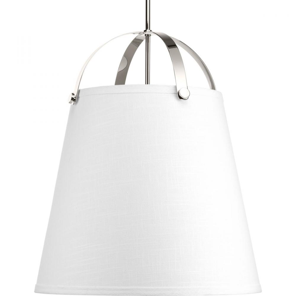 Galley Collection Three-Light Polished Nickel Linen Shade Coastal Pendant Light