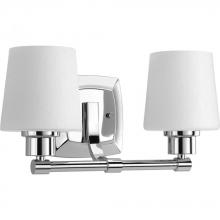 Progress P300017-015 - Glance Collection Two-Light Polished Chrome Etched White Linen Glass Farmhouse Bath Vanity Light