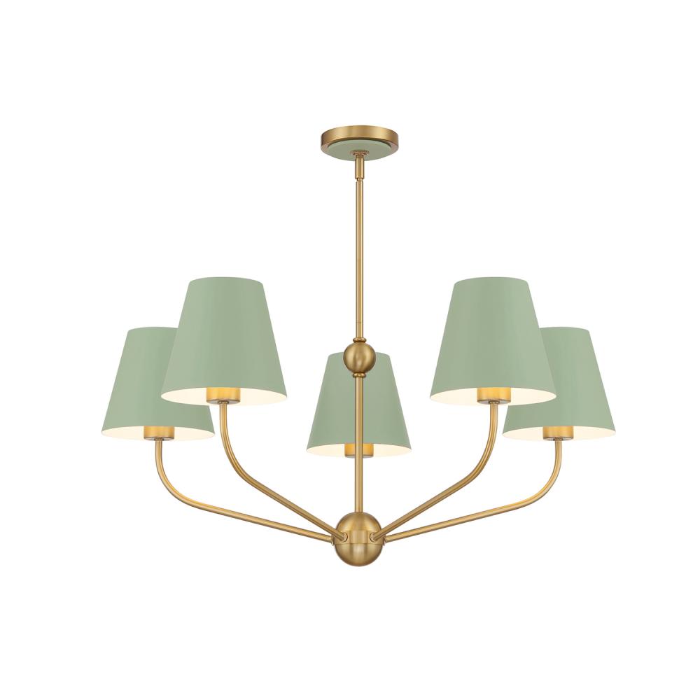 Xavier 5 Light Vibrant Gold + Green Chandelier