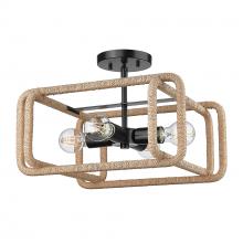 Golden 6085-SF BLK-NR - Camden 4 Light Semi-Flush in Matte Black with Natural Raphia Rope Shade