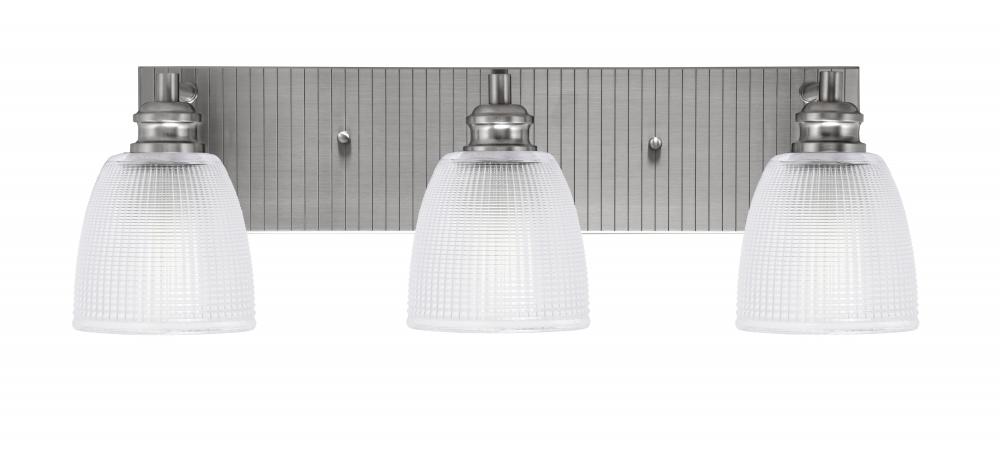 Edge 3 Light Bath Bar, Brushed Nickel Finish, 5" Clear Ribbed Glass