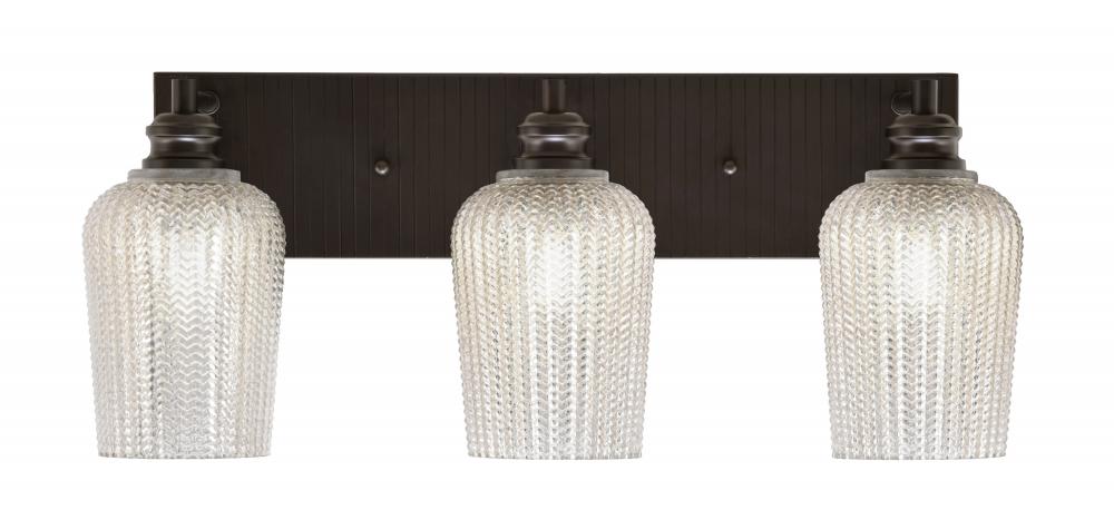 Edge 3 Light Bath Bar, Espresso Finish, 5" Silver Textured Glass